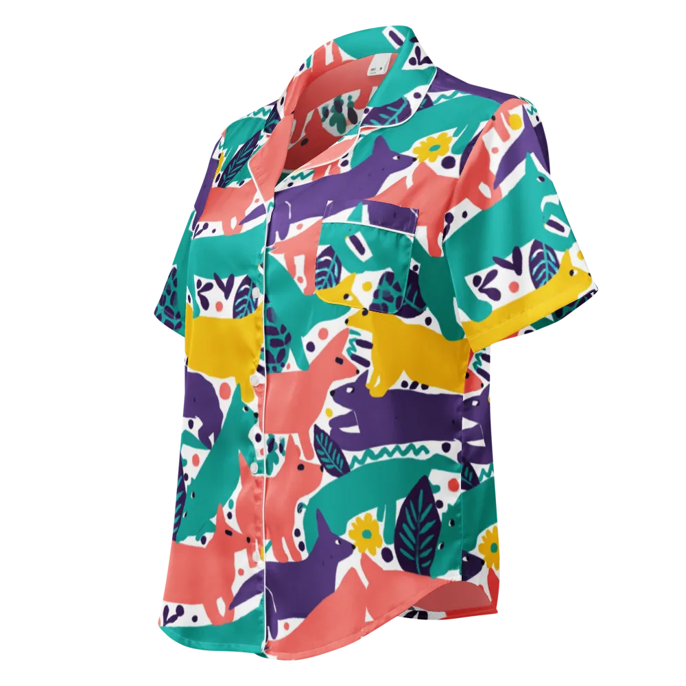 Wildlife Parade on Women's Short Sleeve Pajama Top — Left Front