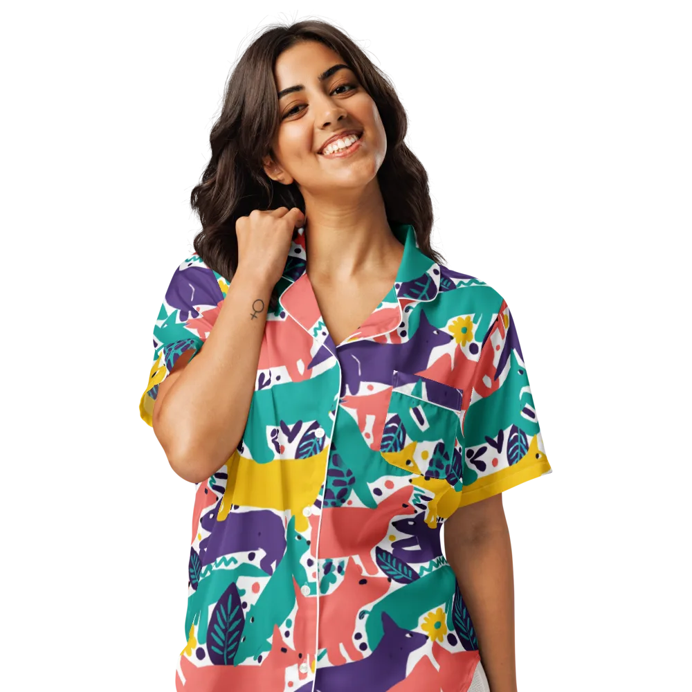 Wildlife Parade on Women's Short Sleeve Pajama Top — Front