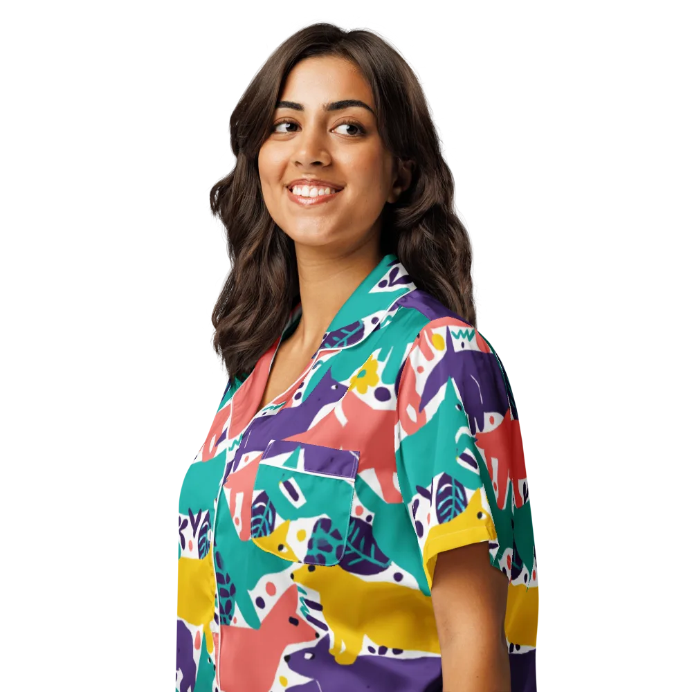 Wildlife Parade on Women's Short Sleeve Pajama Top — Left Front