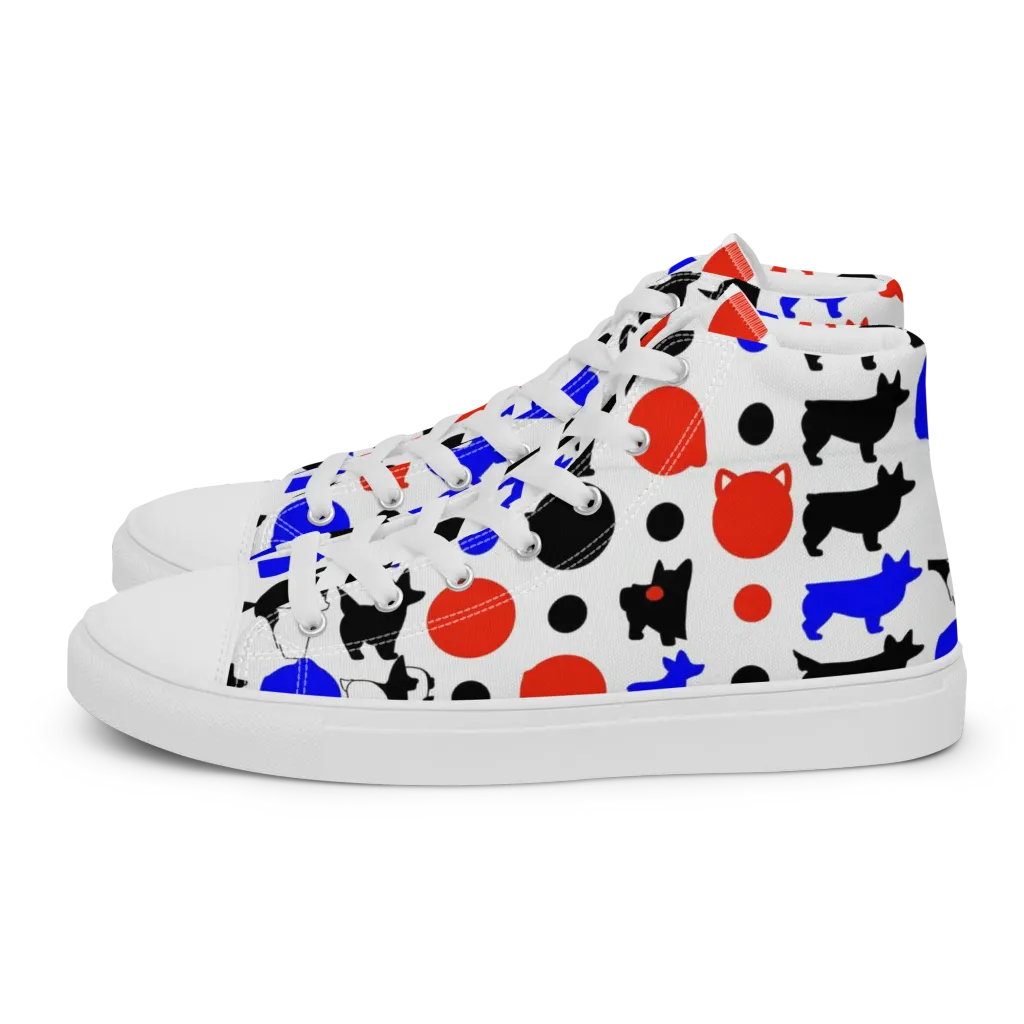 Canine Pop on Men's High Top Canvas Shoes — Left