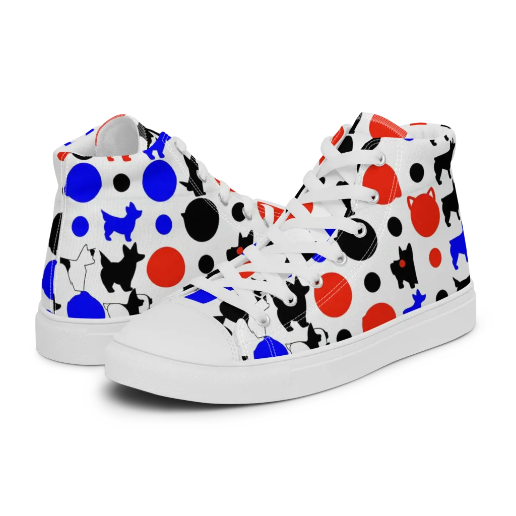 Canine Pop on Men's High Top Canvas Shoes — Left