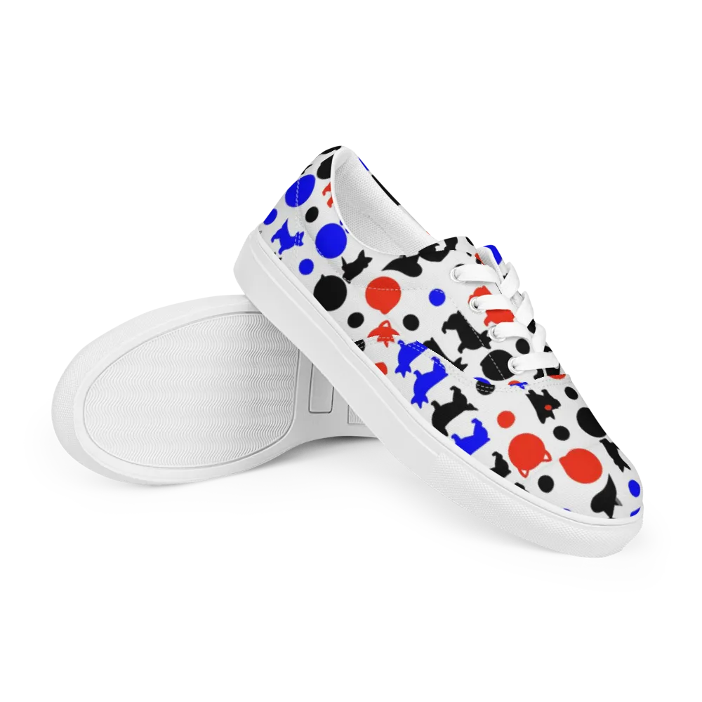 Canine Pop on Men's Lace-Up Canvas Shoes — Right Front