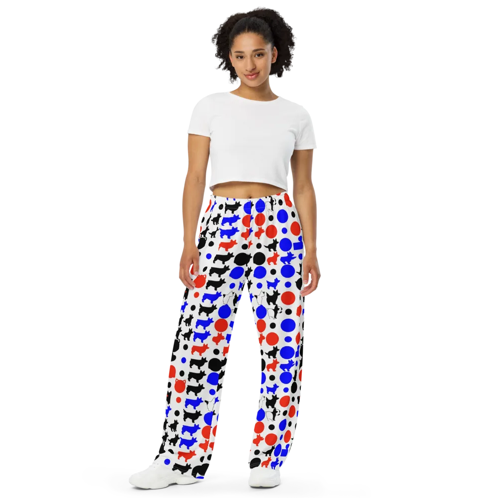 Canine Pop on Wide-Leg Pants — Front