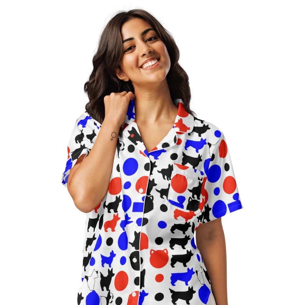 Canine Pop on Women's Short Sleeve Pajama Top — Front