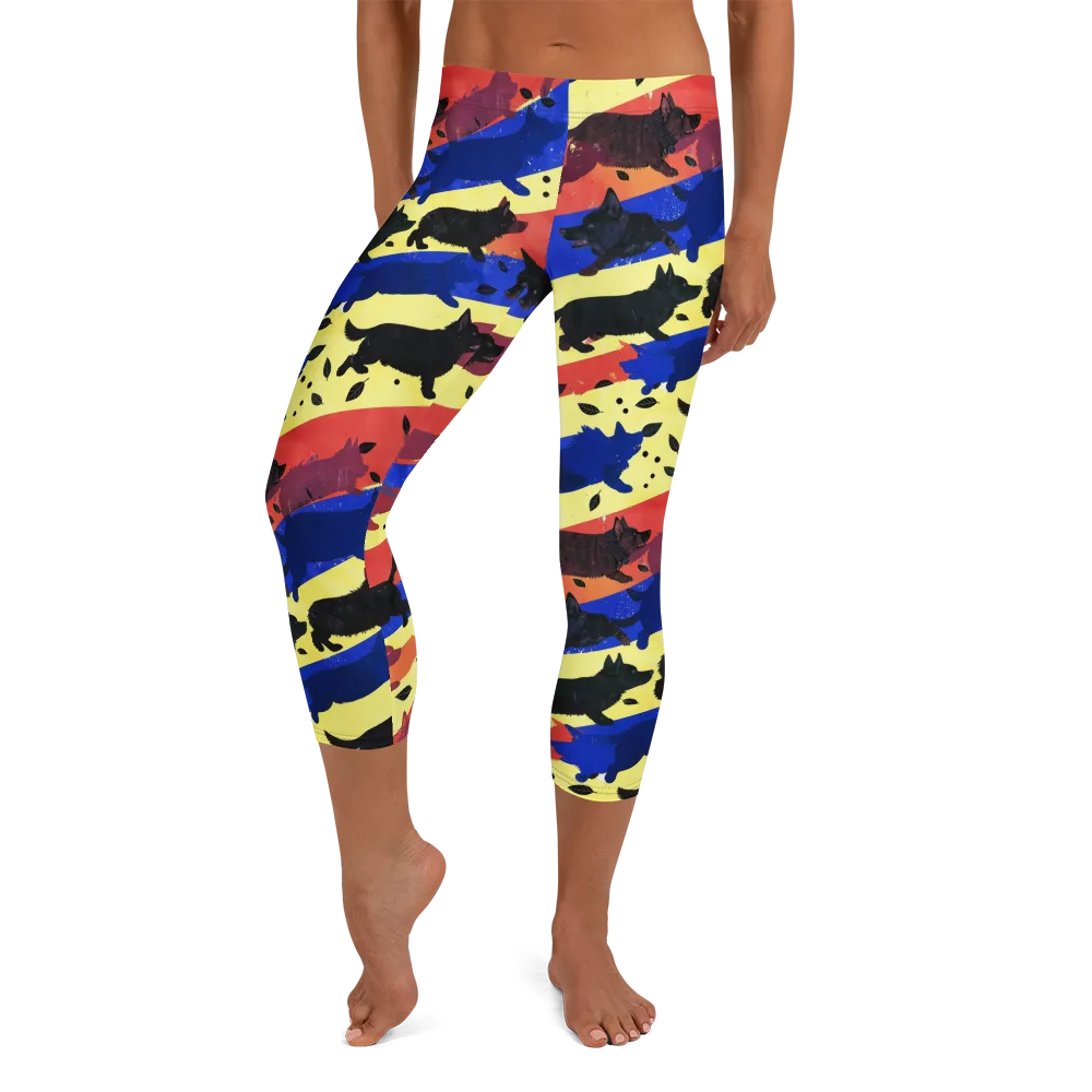 Neon Kennel Parade on Capri Leggings — Front