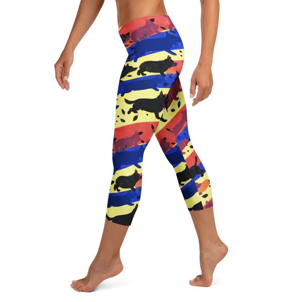 Neon Kennel Parade on Capri Leggings — Left