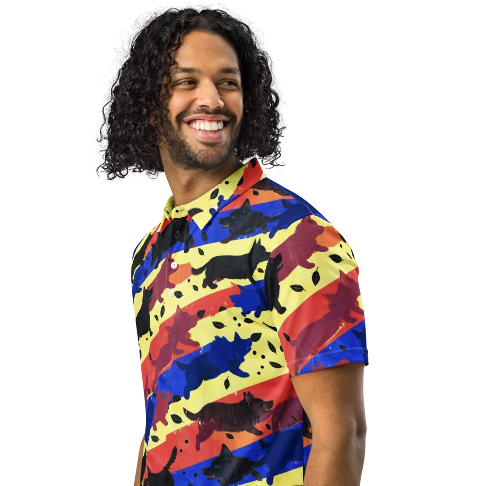 Neon Kennel Parade on Men's Slim Fit Polo Shirt — Left Front