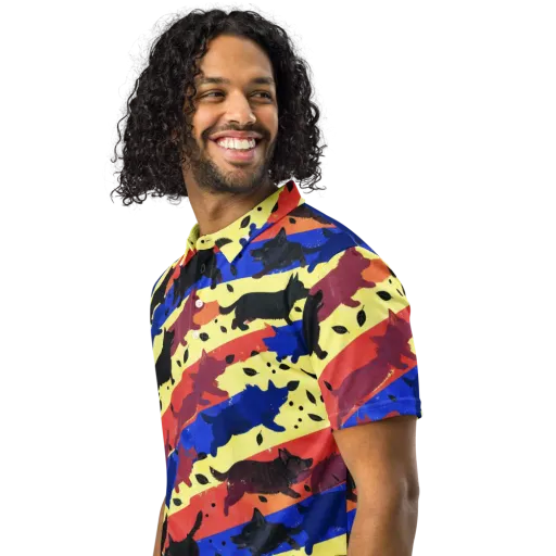 Neon Kennel Parade on a Men's Slim Fit Polo Shirt