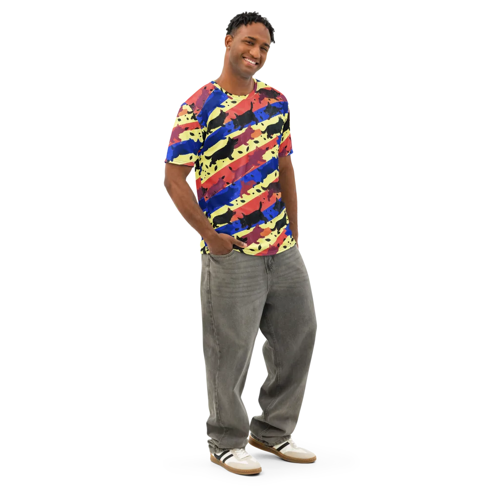 Neon Kennel Parade on Men's Cotton Crew Neck T-Shirt — Right Front