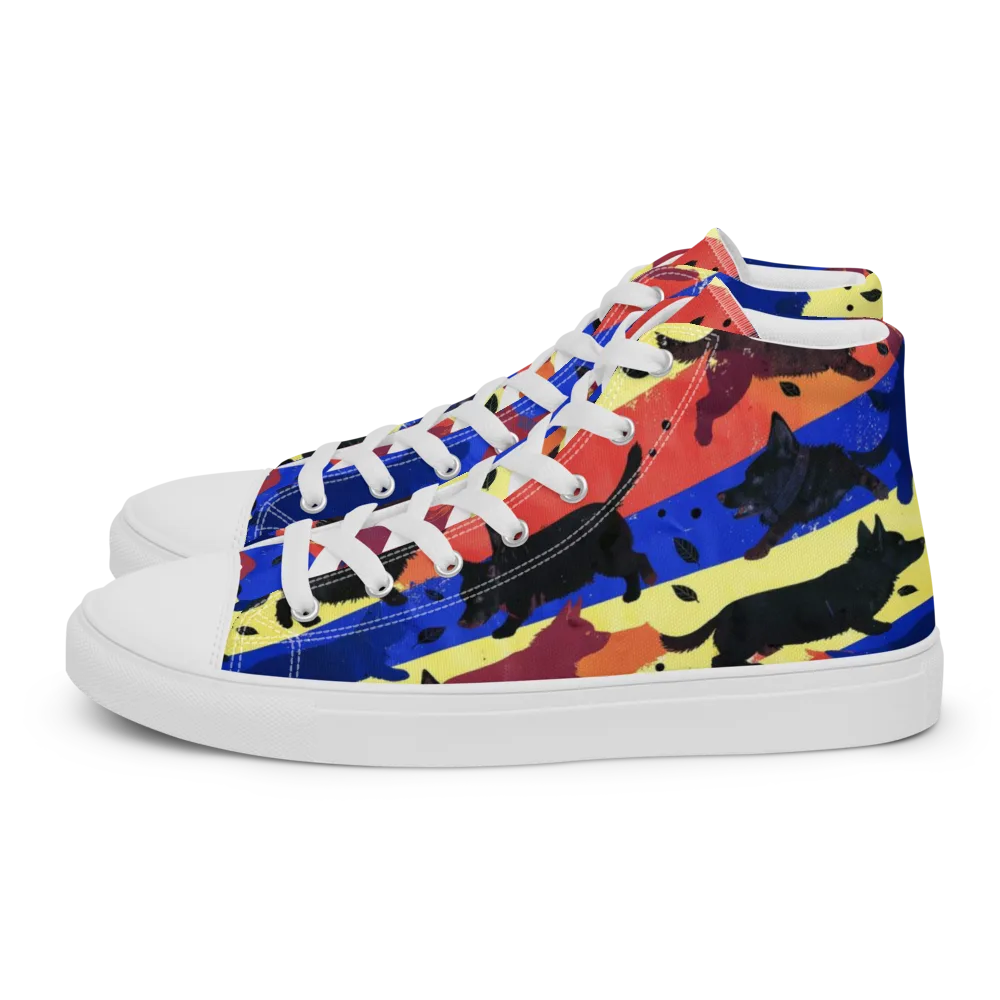 Neon Kennel Parade on Men's High Top Canvas Shoes — Left