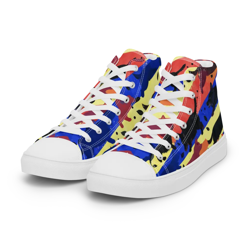 Neon Kennel Parade on Women's High Top Canvas Shoes — Left Front