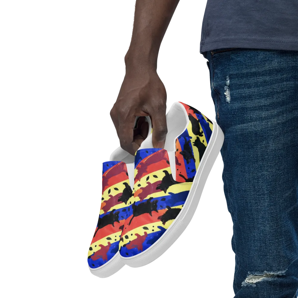 Neon Kennel Parade on Men's Slip-On Canvas Shoes — Left Front