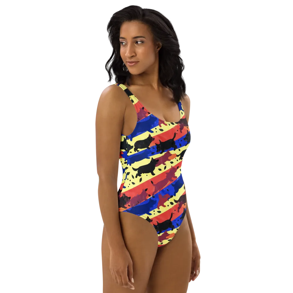 Neon Kennel Parade on One-Piece Swimsuit — Right