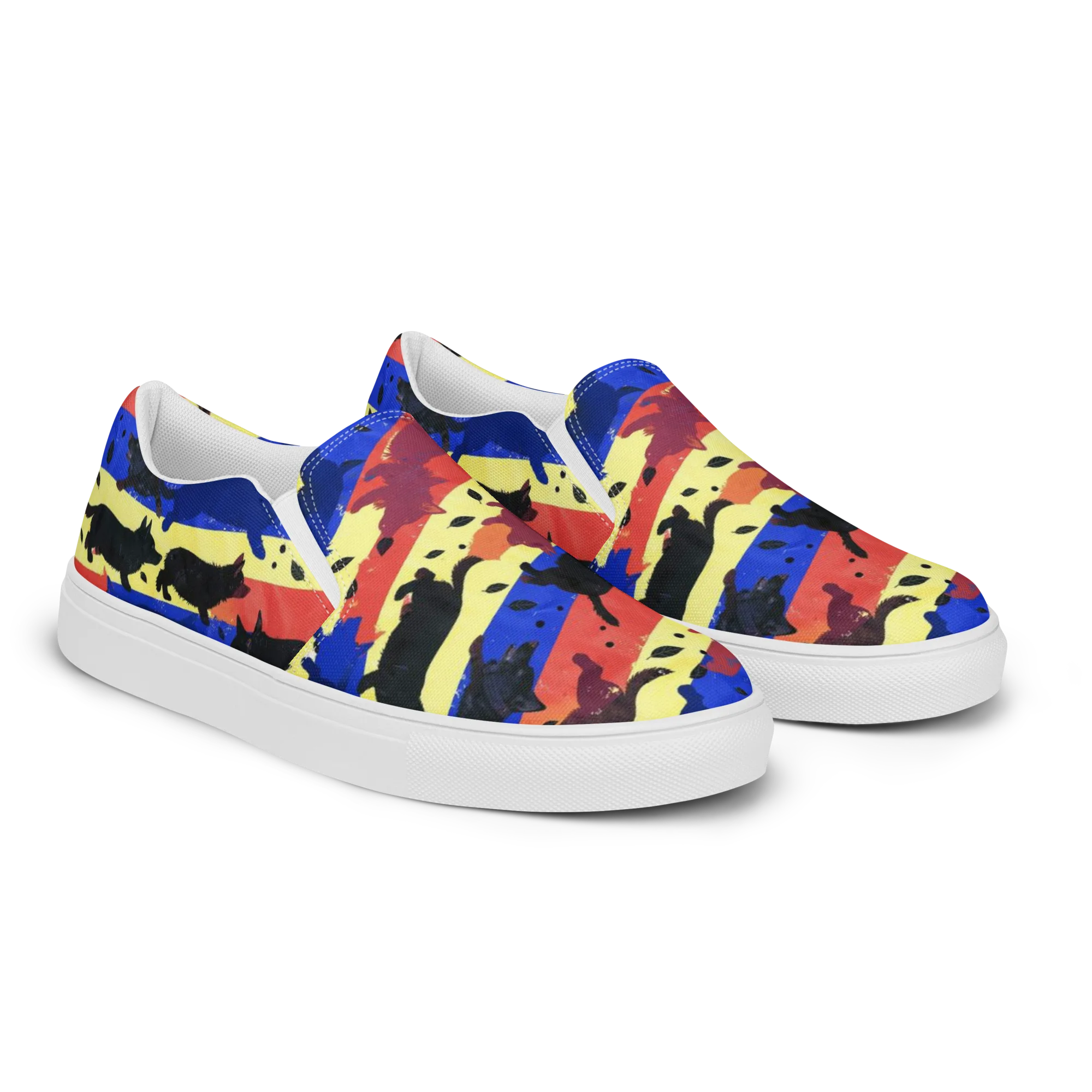 Neon Kennel Parade on Women's Slip-On Canvas Shoes — Right Front