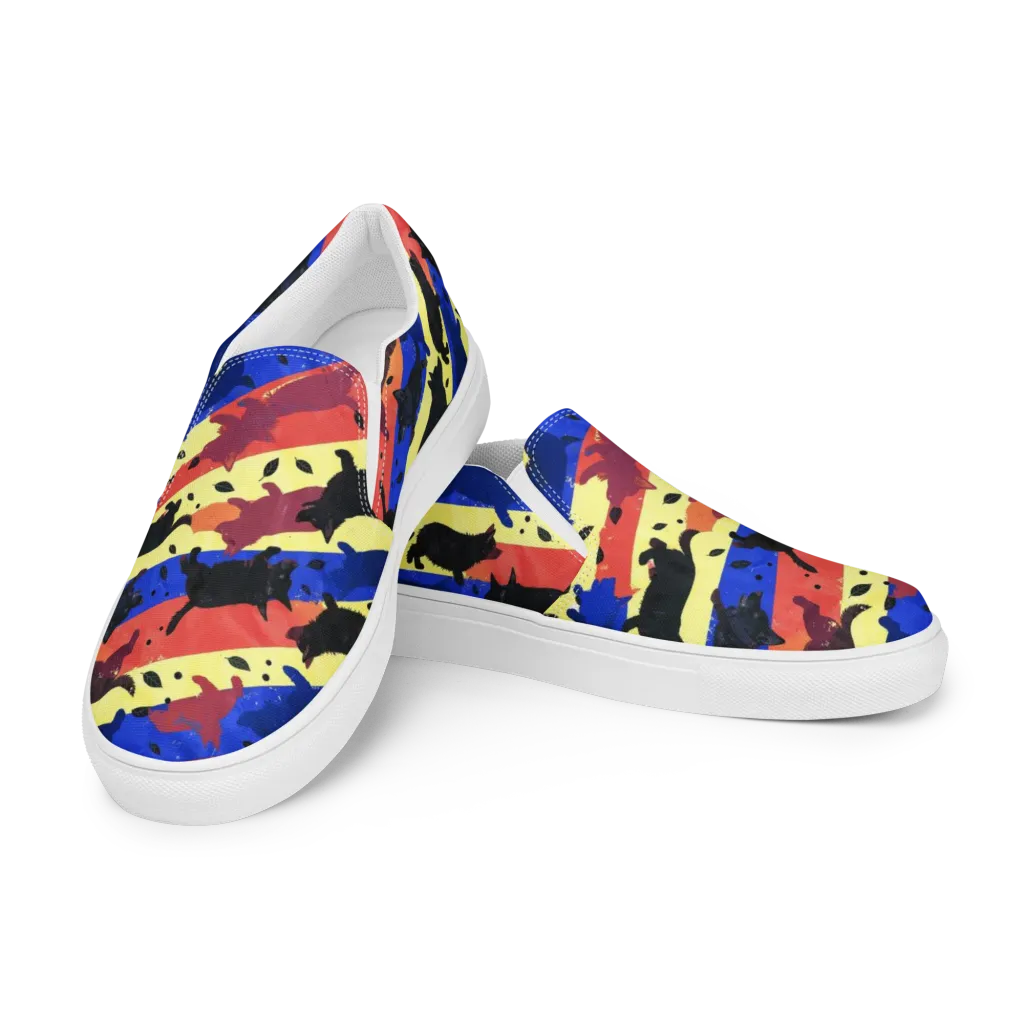 Neon Kennel Parade on Women's Slip-On Canvas Shoes — Left Front