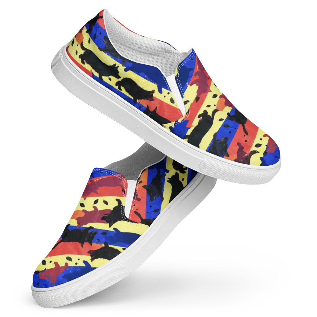 Neon Kennel Parade on Women's Slip-On Canvas Shoes — Front
