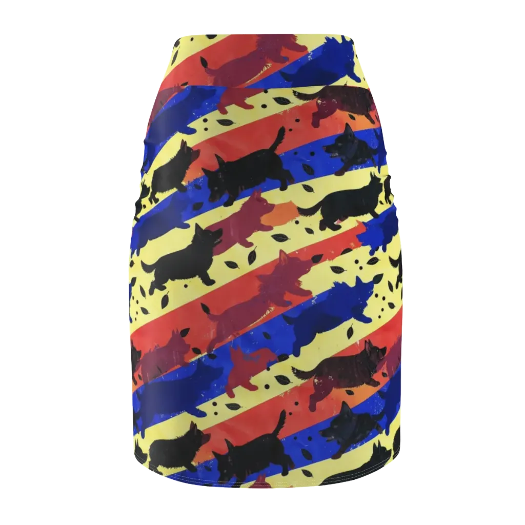 Neon Kennel Parade on Pencil Skirt — Back