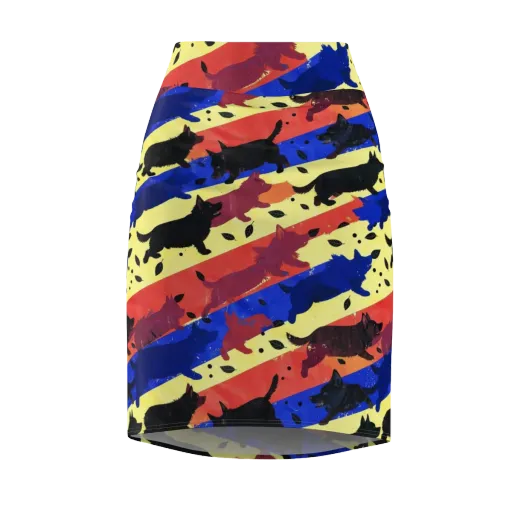 Neon Kennel Parade on a Pencil Skirt
