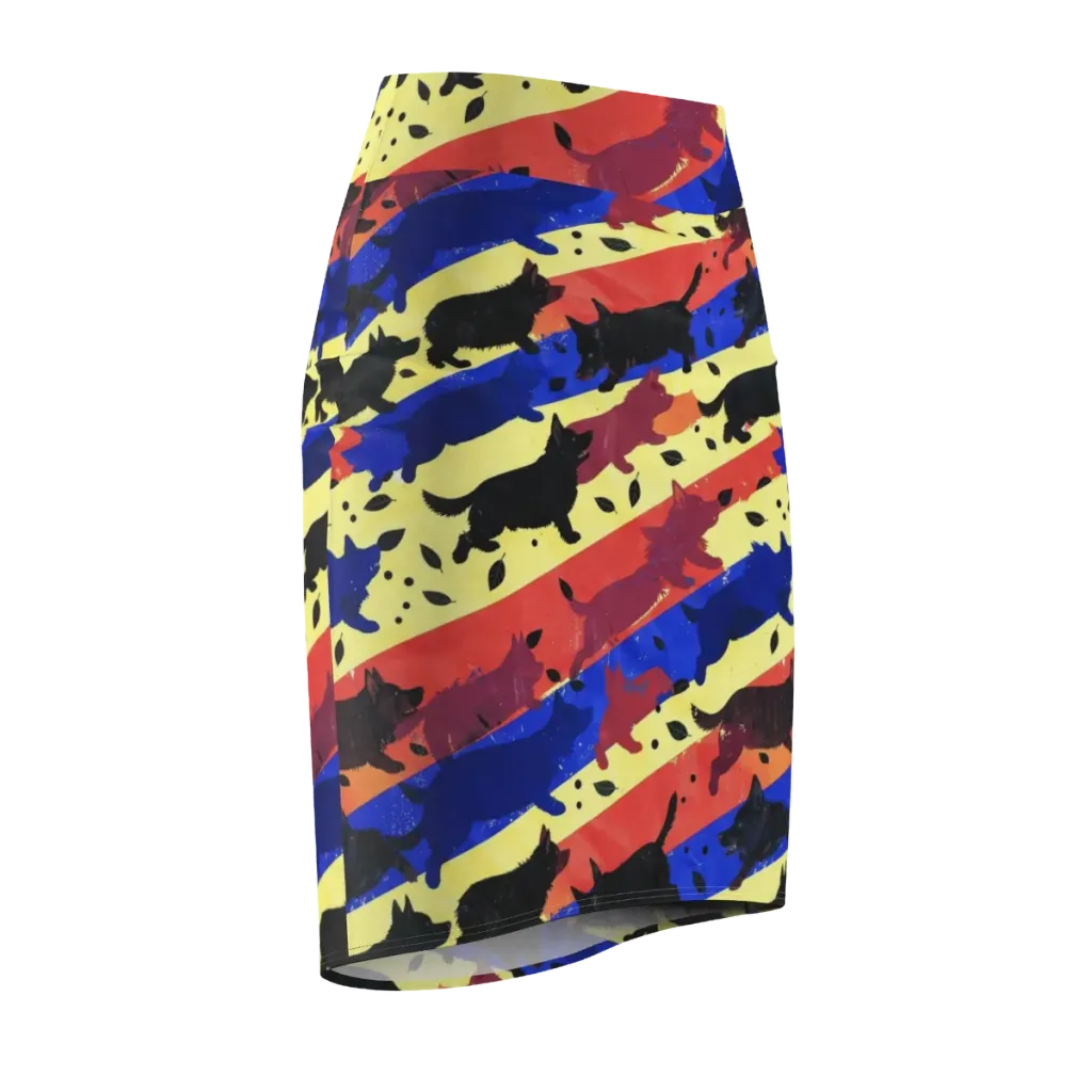 Neon Kennel Parade on Pencil Skirt — Front Side