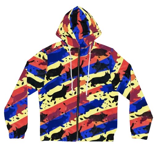 Neon Kennel Parade on a Women's Full-Zip Hoodie