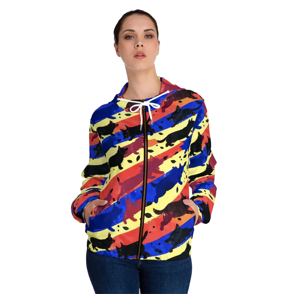 Neon Kennel Parade on Women's Full-Zip Hoodie — Front On Person