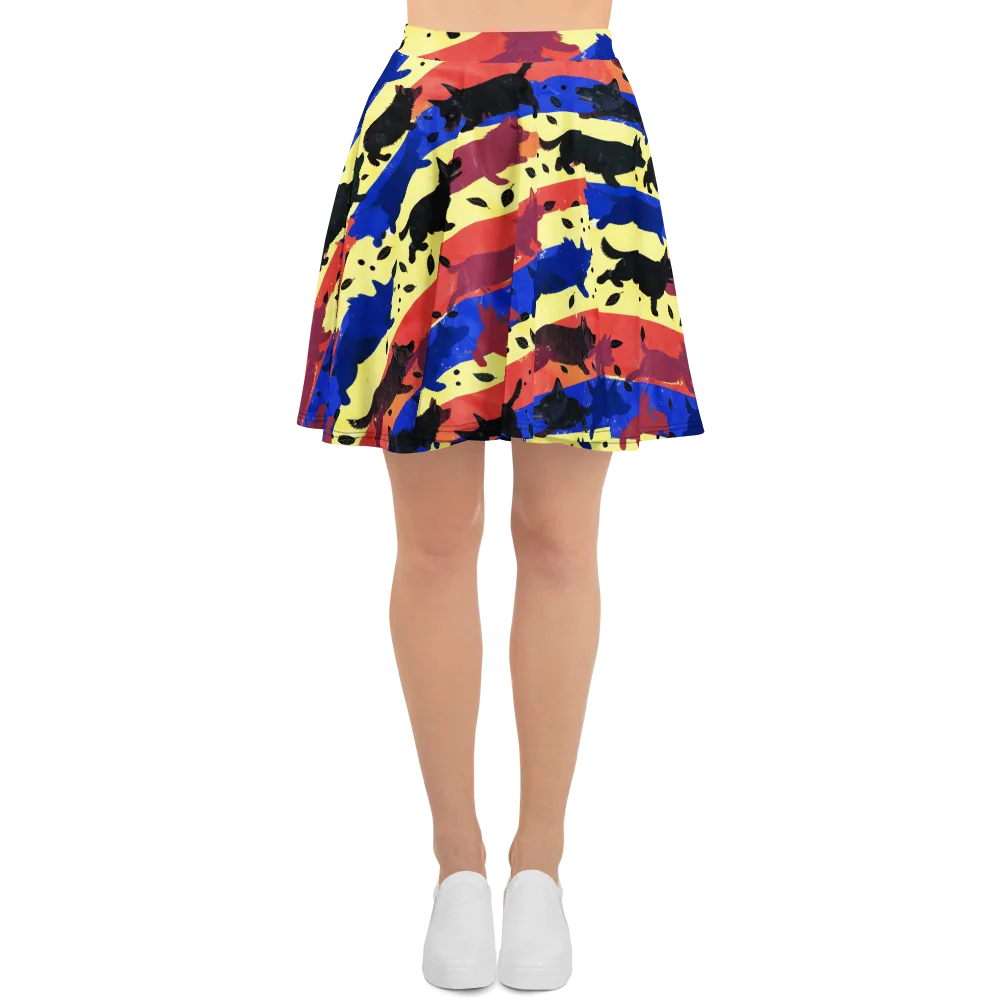 Neon Kennel Parade on Skater Skirt — Front