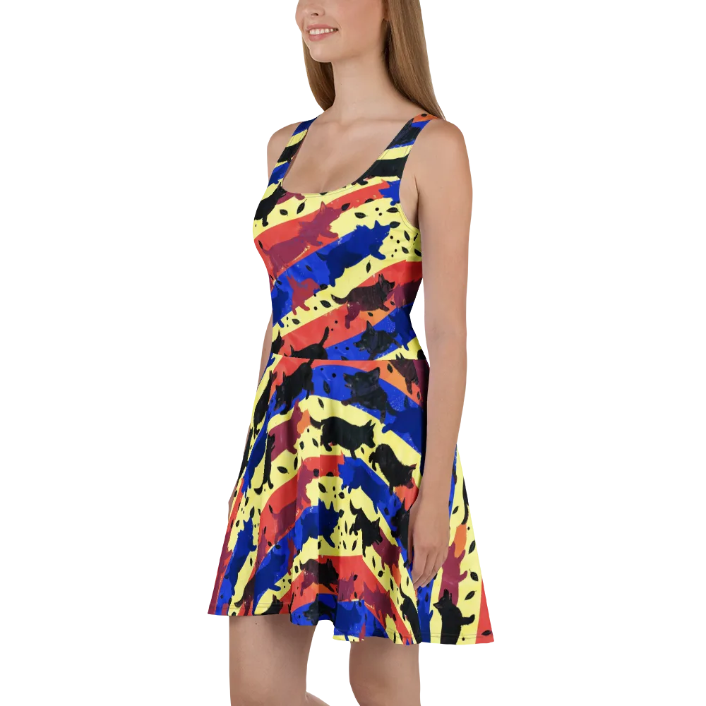 Neon Kennel Parade on Skater Dress — Left