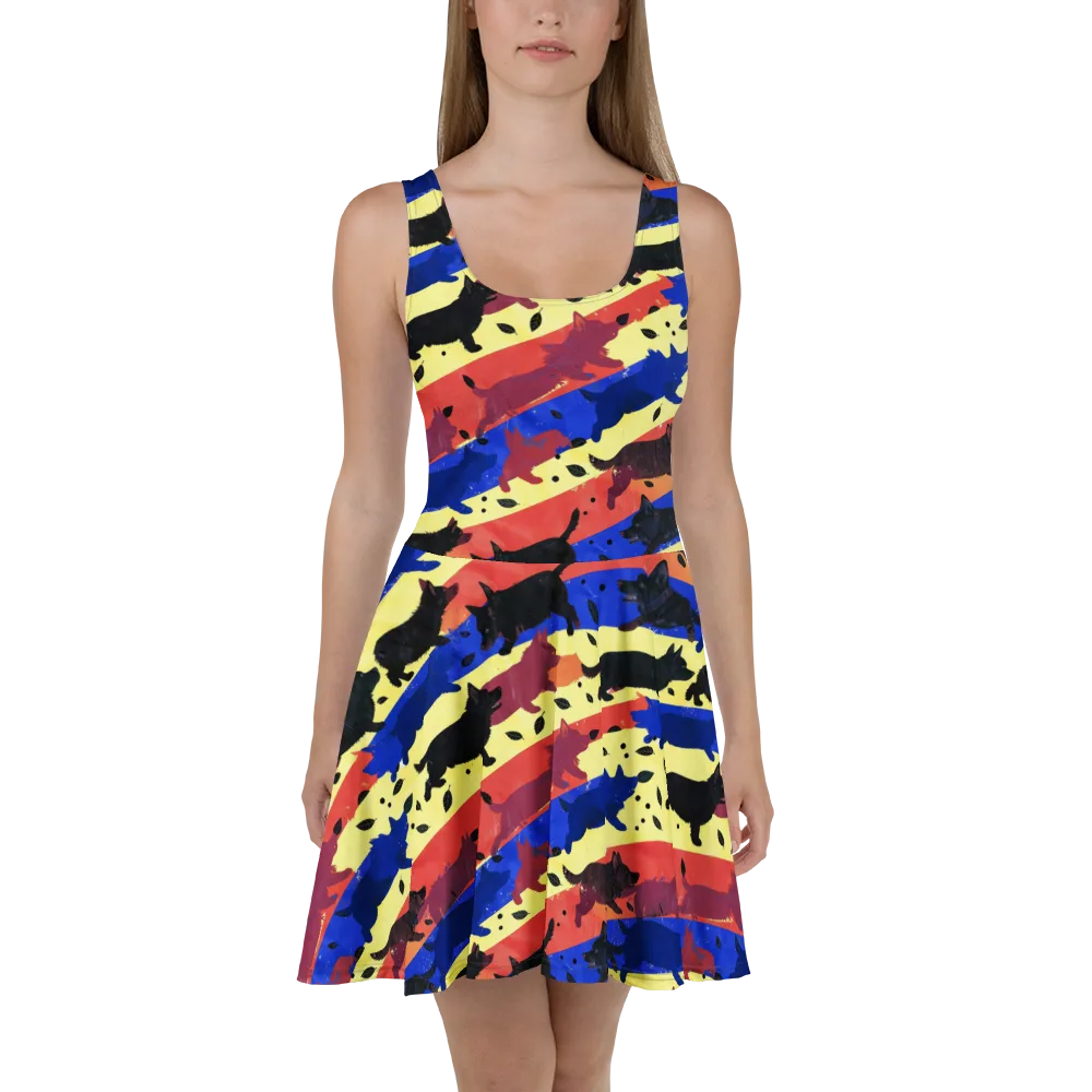 Neon Kennel Parade on Skater Dress — Front