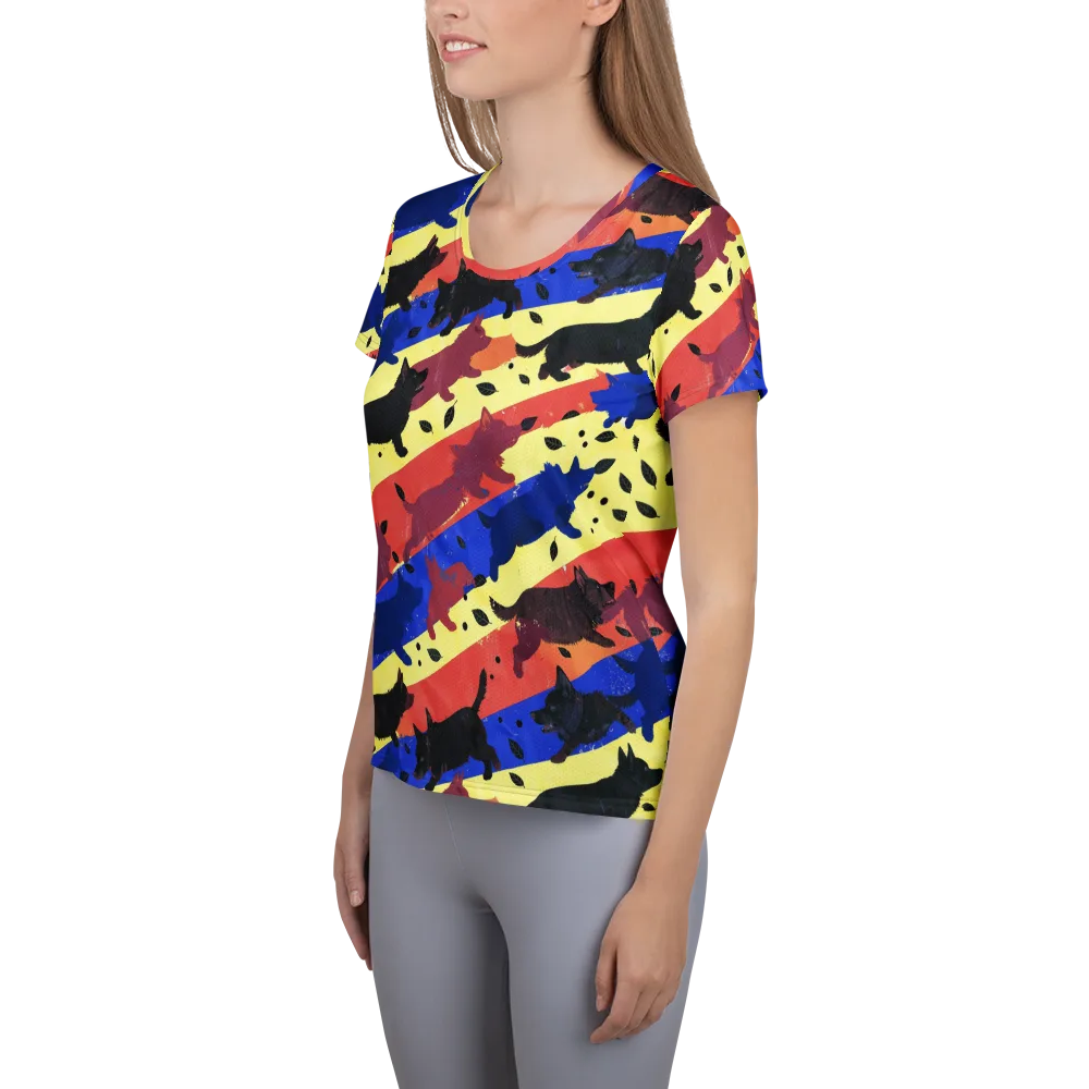 Neon Kennel Parade on Women's Athletic T-Shirt — Left