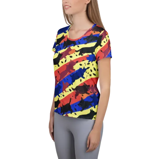 Neon Kennel Parade on a Women's Athletic T-Shirt