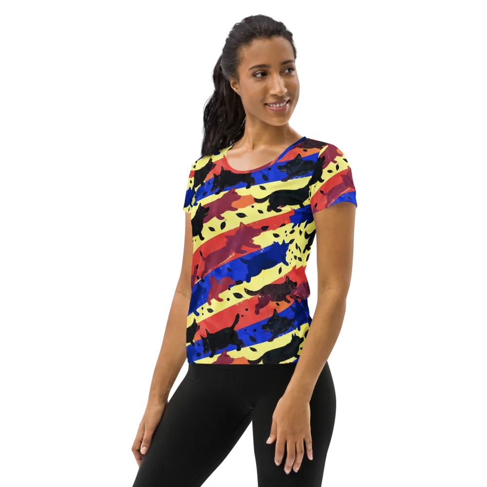 Neon Kennel Parade on Women's Athletic T-Shirt — Left