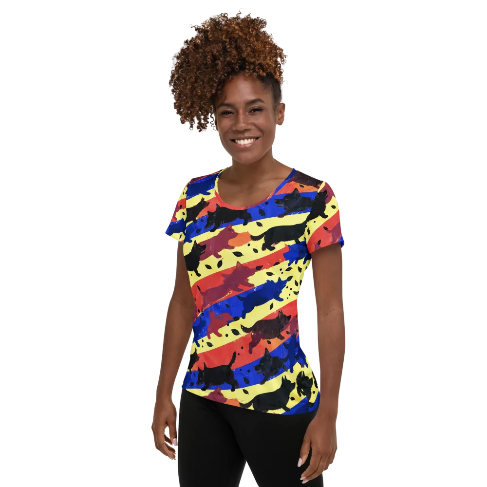 Neon Kennel Parade on Women's Athletic T-Shirt — Left