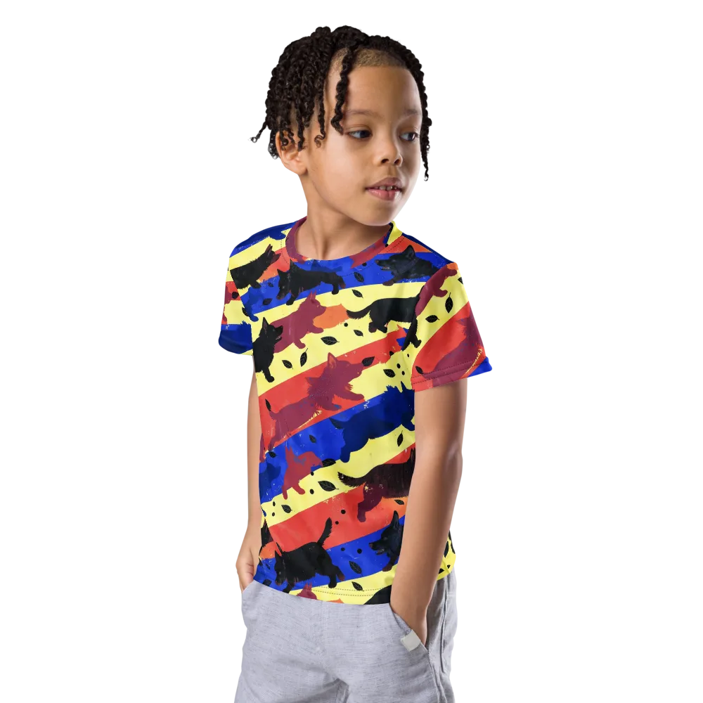 Neon Kennel Parade on Kids Crew Neck T-Shirt — Left Front