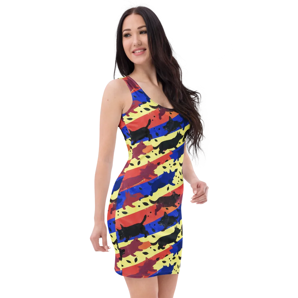 Neon Kennel Parade on Bodycon Dress — Right Front