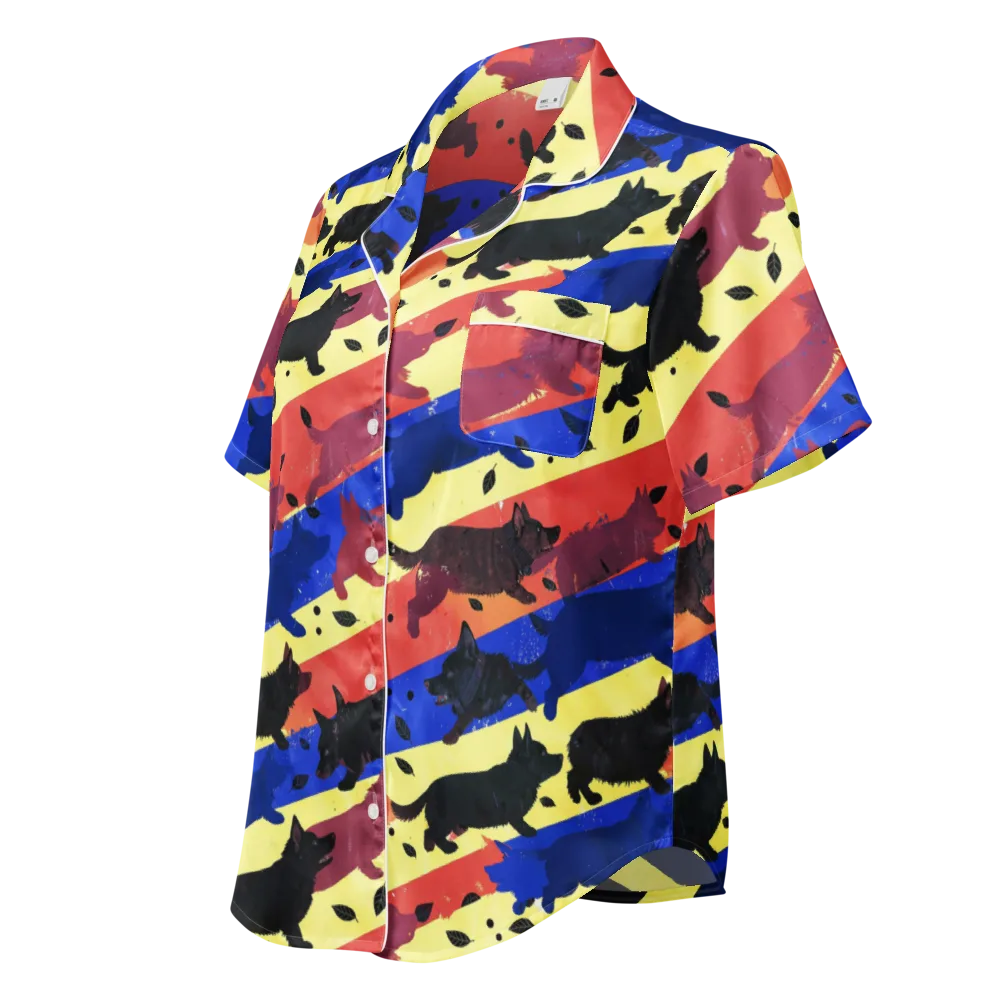 Neon Kennel Parade on Women's Short Sleeve Pajama Top — Left Front