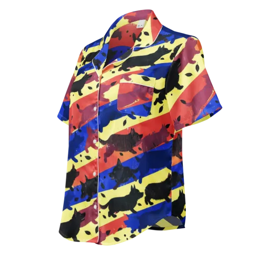 Neon Kennel Parade on a Women's Short Sleeve Pajama Top