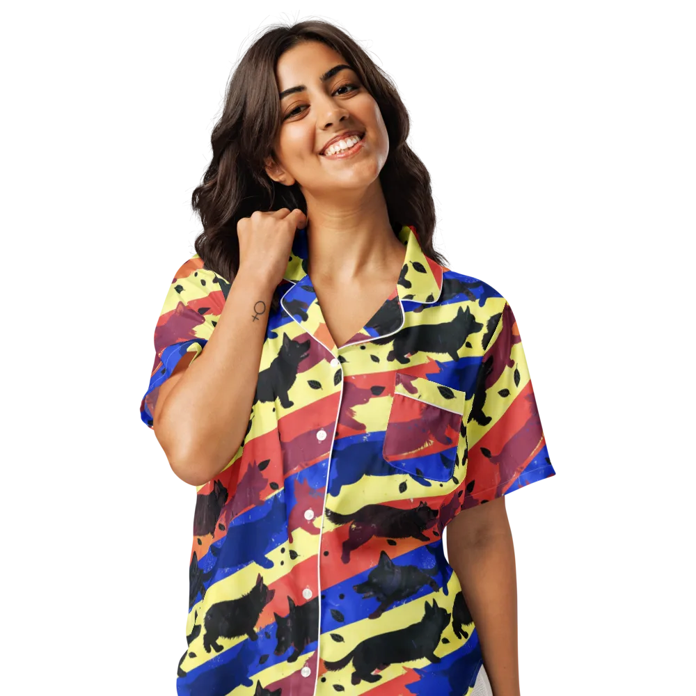 Neon Kennel Parade on Women's Short Sleeve Pajama Top — Front