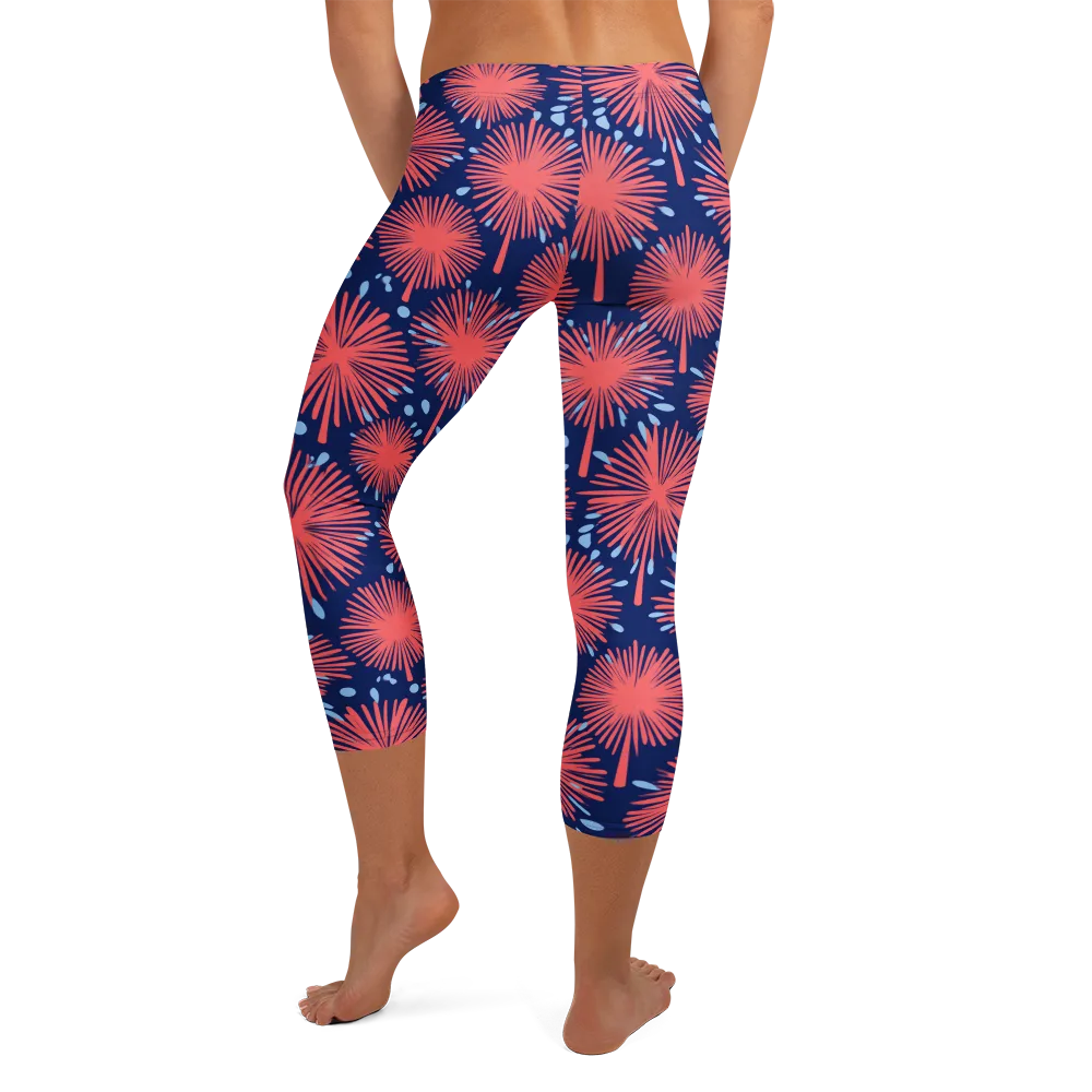 Coral Fireflower on Capri Leggings — Back