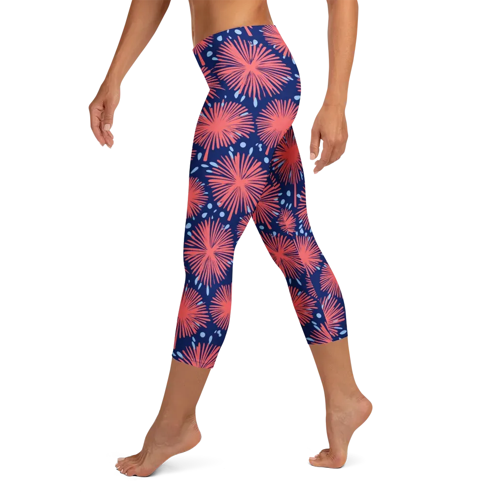 Coral Fireflower on Capri Leggings — Left