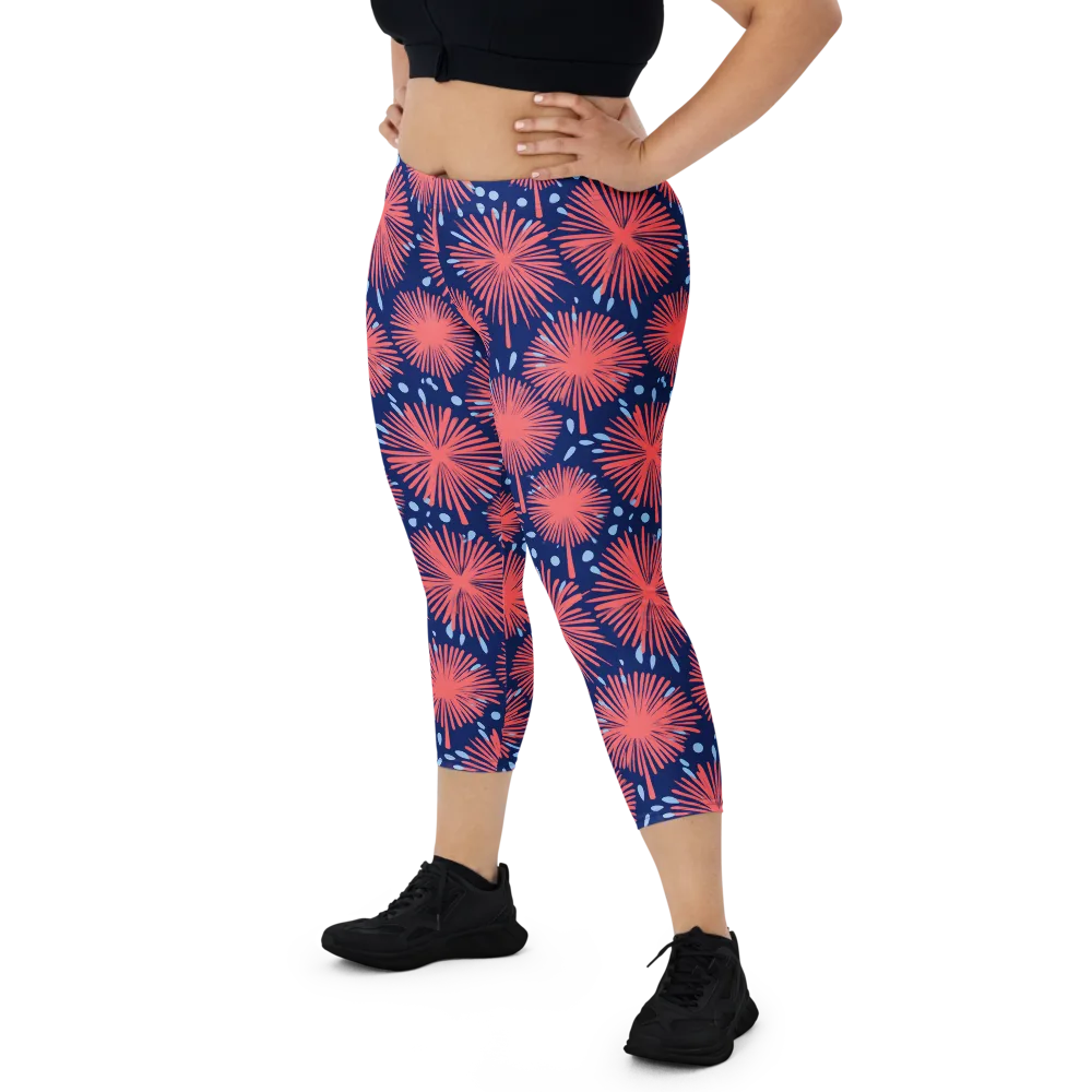 Coral Fireflower on Capri Leggings — Front