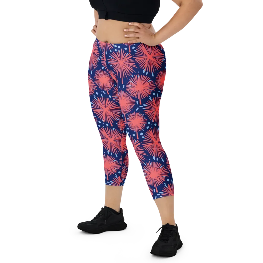 Coral Fireflower on Capri Leggings — Front
