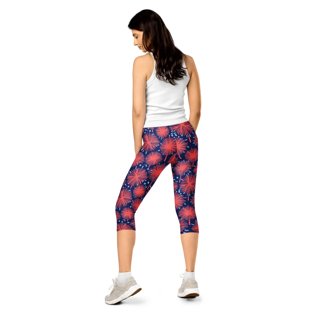 Coral Fireflower on Capri Leggings — Back