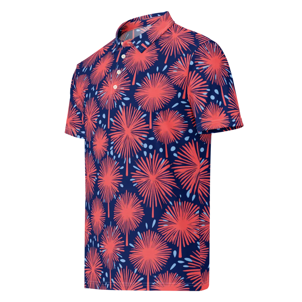 Coral Fireflower on Men's Slim Fit Polo Shirt — Left Front