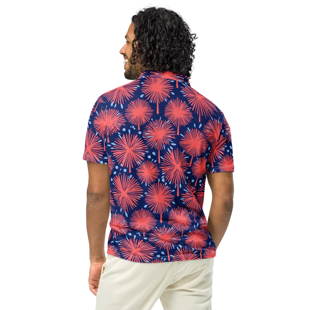 Coral Fireflower on Men's Slim Fit Polo Shirt — Back