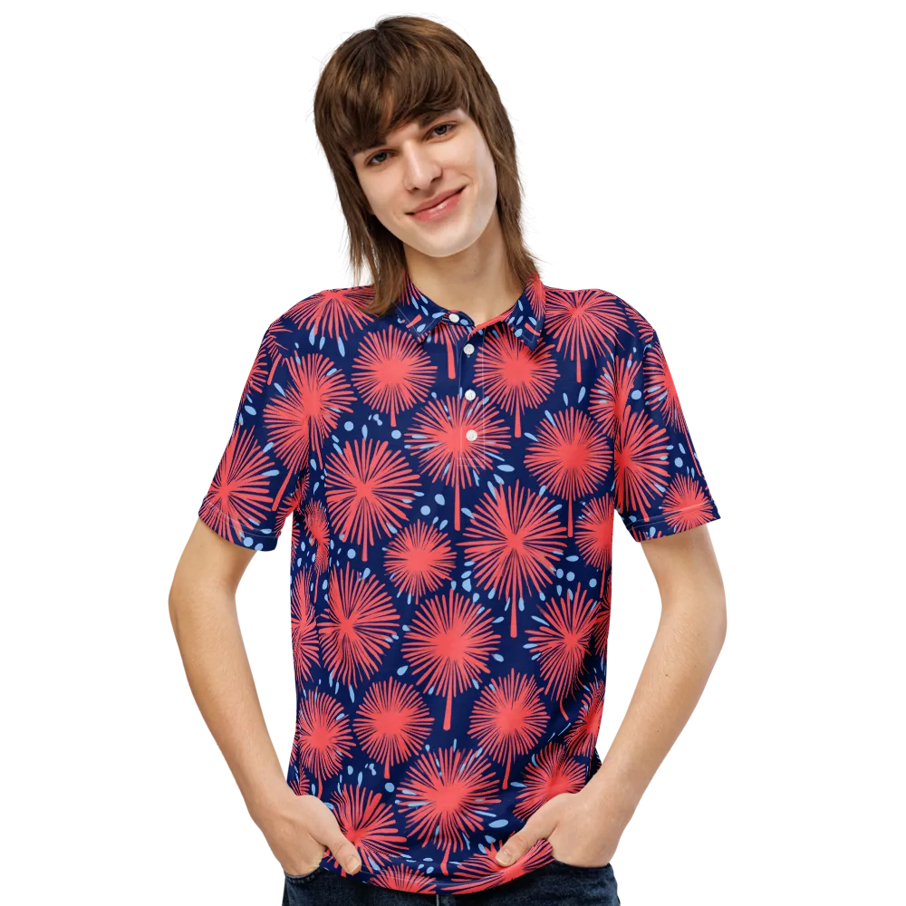 Coral Fireflower on Men's Slim Fit Polo Shirt — Front