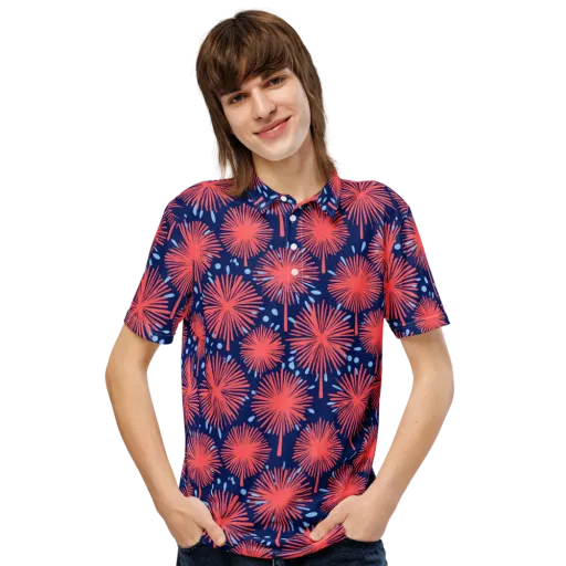 Coral Fireflower on a Men's Slim Fit Polo Shirt