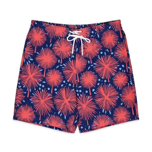Coral Fireflower on a Men's Board Shorts