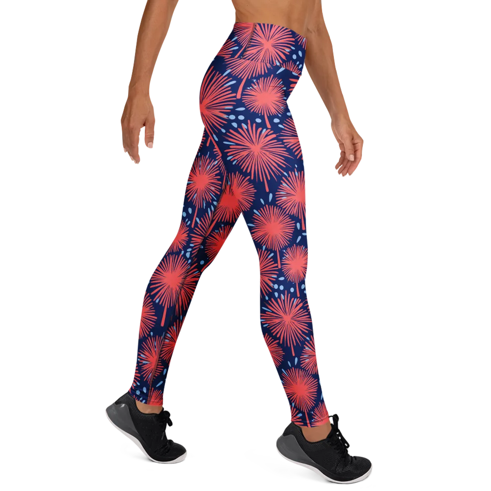 Coral Fireflower on Yoga Leggings — Right