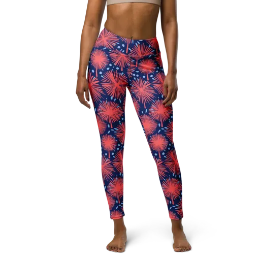 Coral Fireflower on a Yoga Leggings