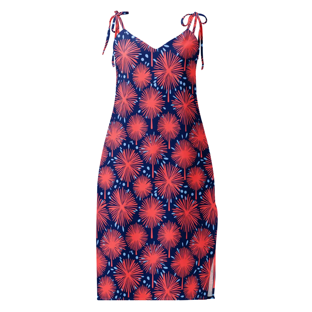 Coral Fireflower on Slip Dress — Front